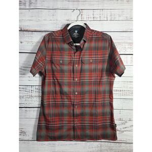 KUHL Men's Small plaid short sleeve Button up shirt red gray outdoor Hiking
